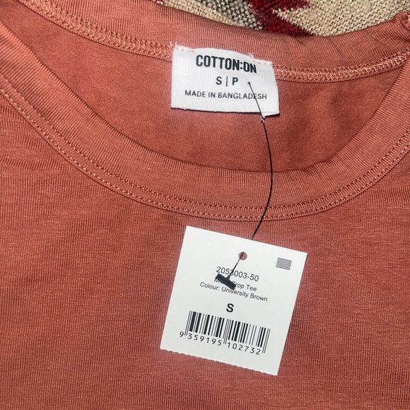 2 Cotton On Micro Baby Crop Tees Size S in both colors Brown & University Brown - Picture 4 of 8